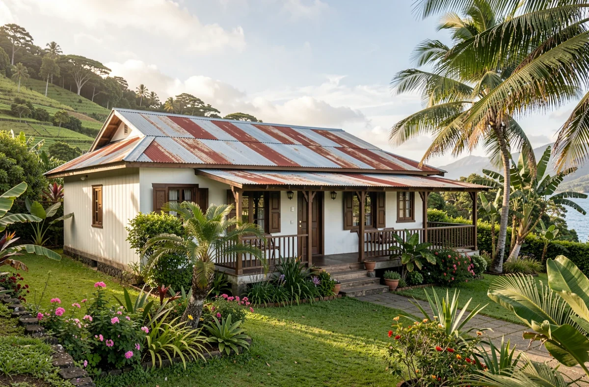 Case créole avec jardin tropical sur un versant de La Réunion