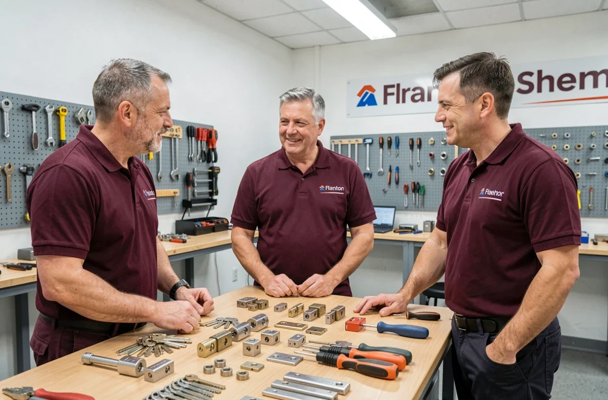 Réseau d'artisans serruriers Compao réunis dans un atelier professionnel en Essonne