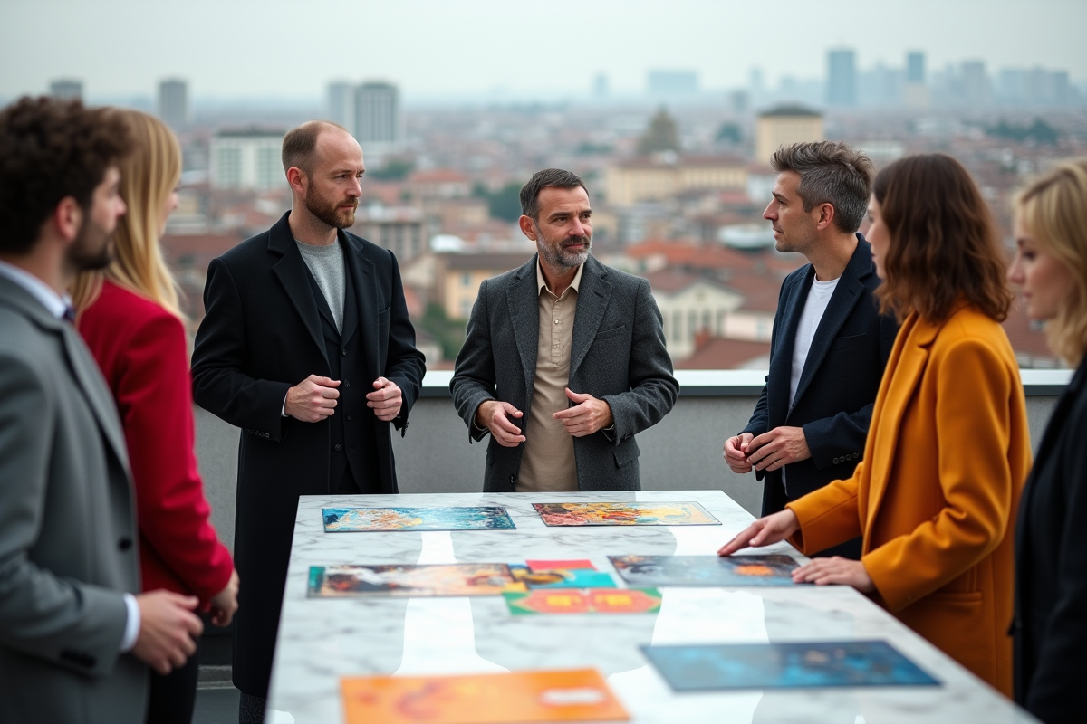 Designers de mode internationaux sur un rooftop à Milan