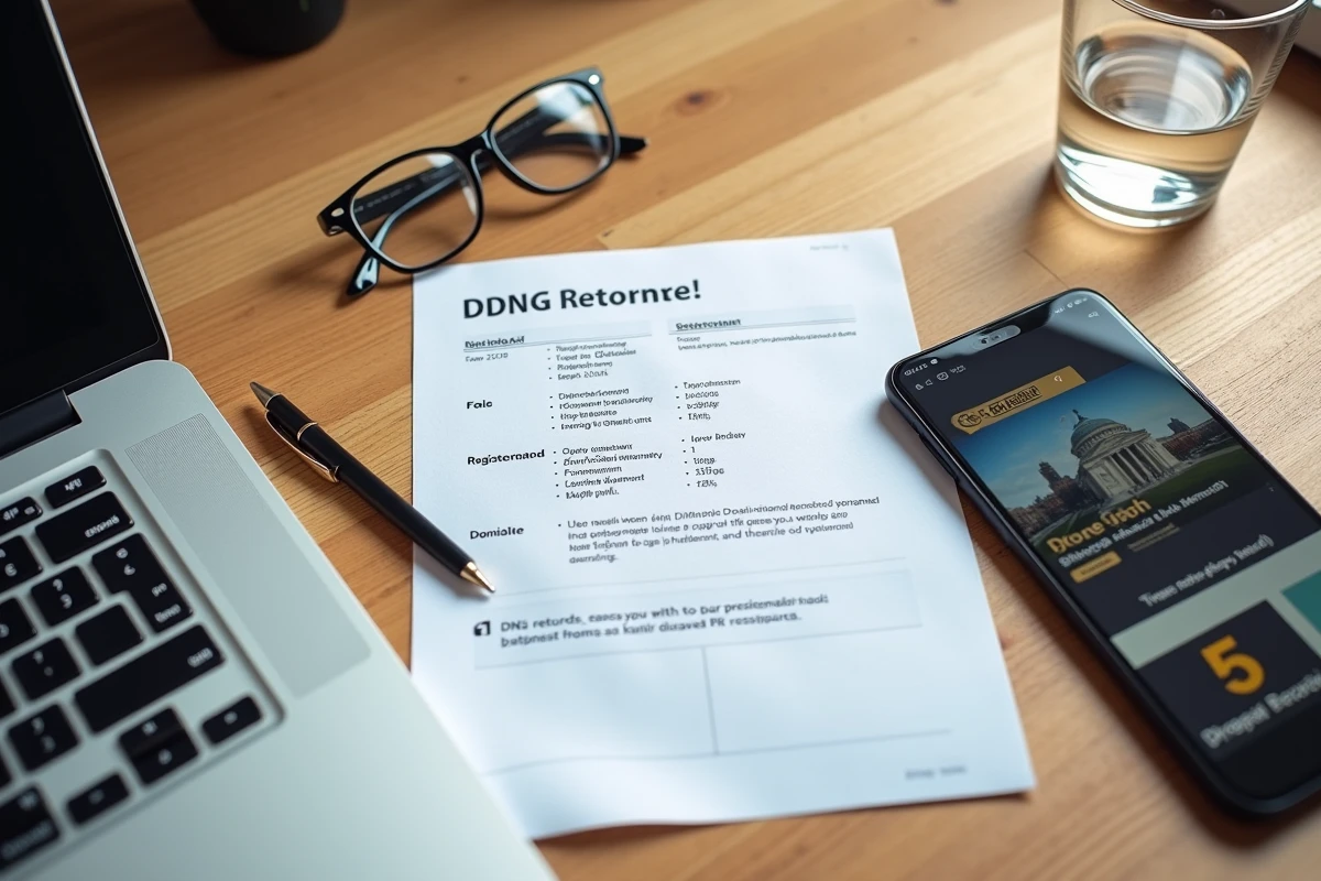 Documents imprimés de données WHOIS et enregistrements DNS liés à un domaine militant sur un bureau
