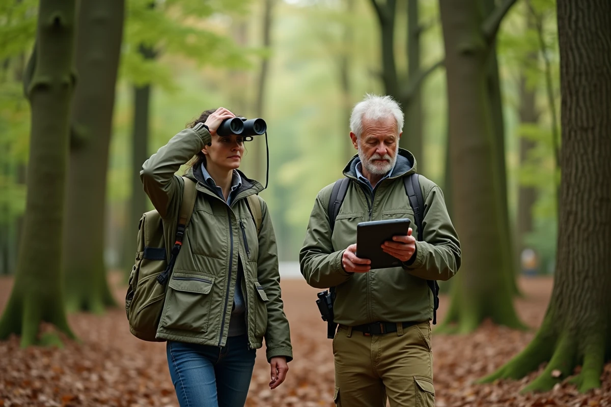 Écologues forêt inventaire espèces oiseaux biodiversité terrain professionnel