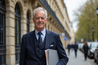 Homme d age en costume devant un immeuble parisien
