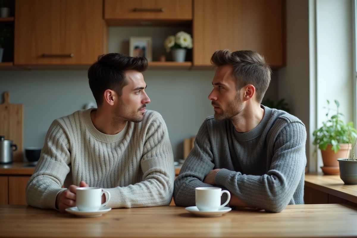 Deux hommes dans une cuisine chaleureuse et intime