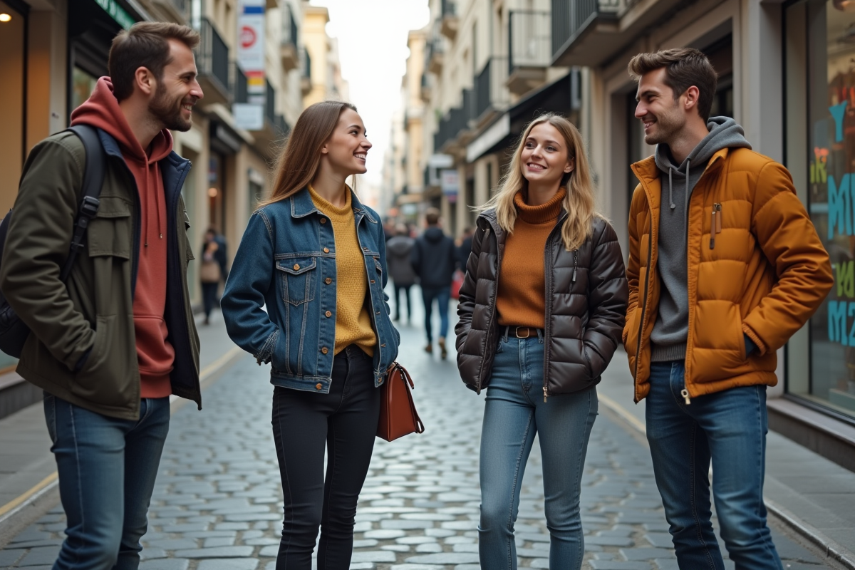 Groupe de jeunes adultes en mode urbain dans la rue