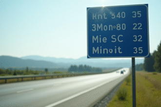 Panneau routier indiquant miles et kilomètres en plein jour
