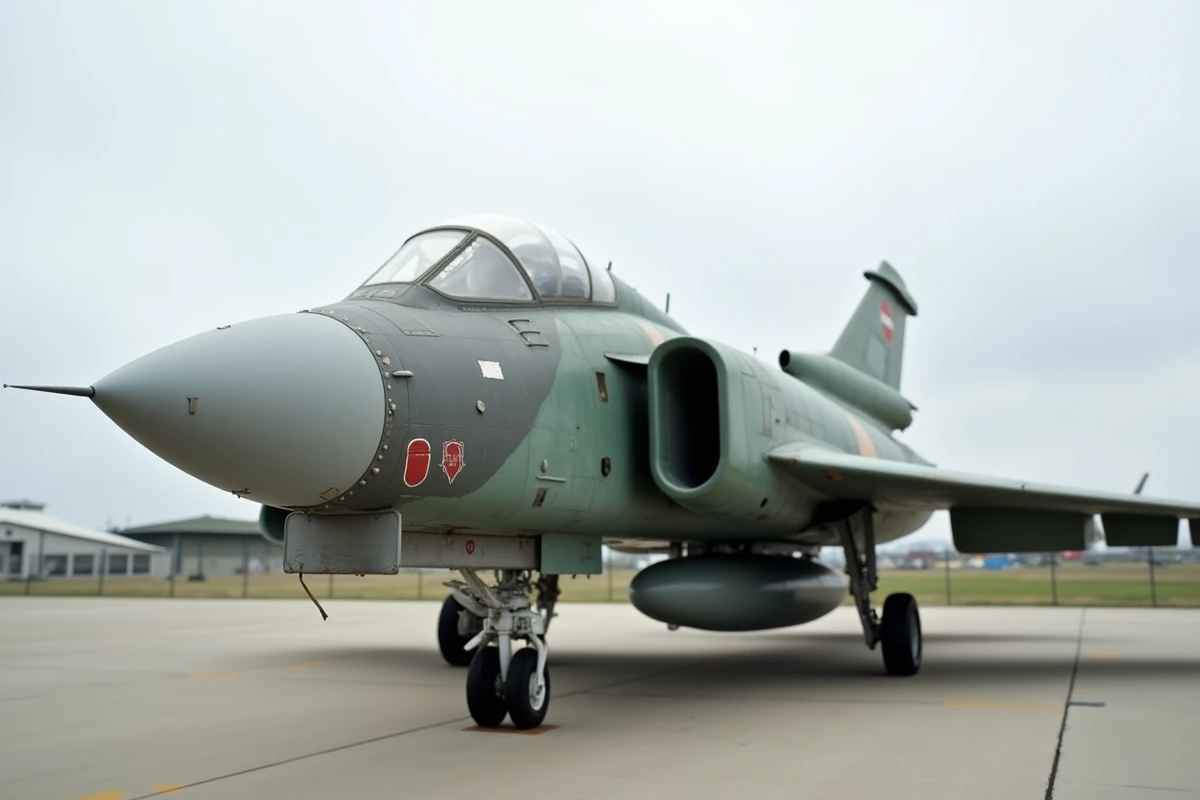Phantom F-4 en livrée rare bicolore conservé dans un musée aéronautique extérieur avec marquages d'escadron fanés