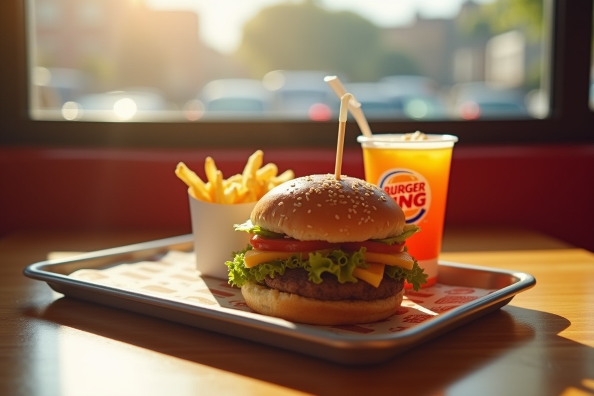 Repas Burger King avec vouchers sur une table en lumière naturelle