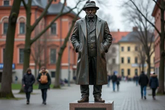 Statue de Gunnar Sonsteby en bronze à Oslo vue en gros plan