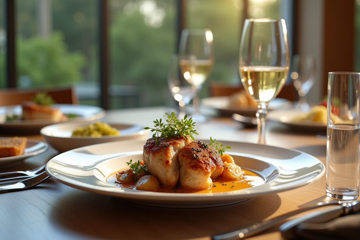 Table élégante avec blanquette de veau en porcelaine