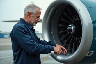 Technicien aéronautique inspectant un moteur d'avion moderne