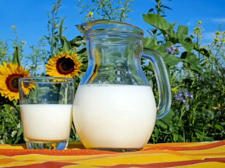 2 clear glass pitcher with milk