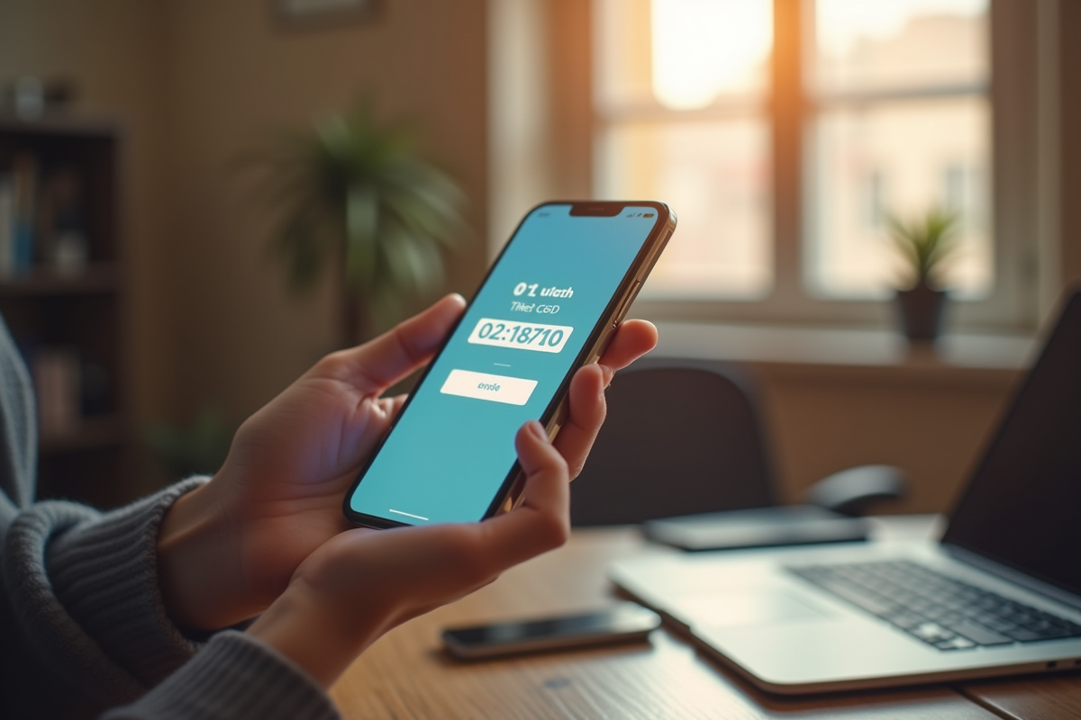 Personne tenant un smartphone avec un code de verification