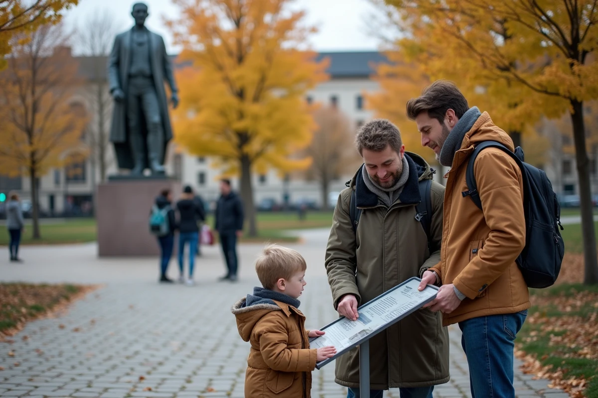 Groupe de visiteurs près de la statue Gunnar Sonsteby à Oslo